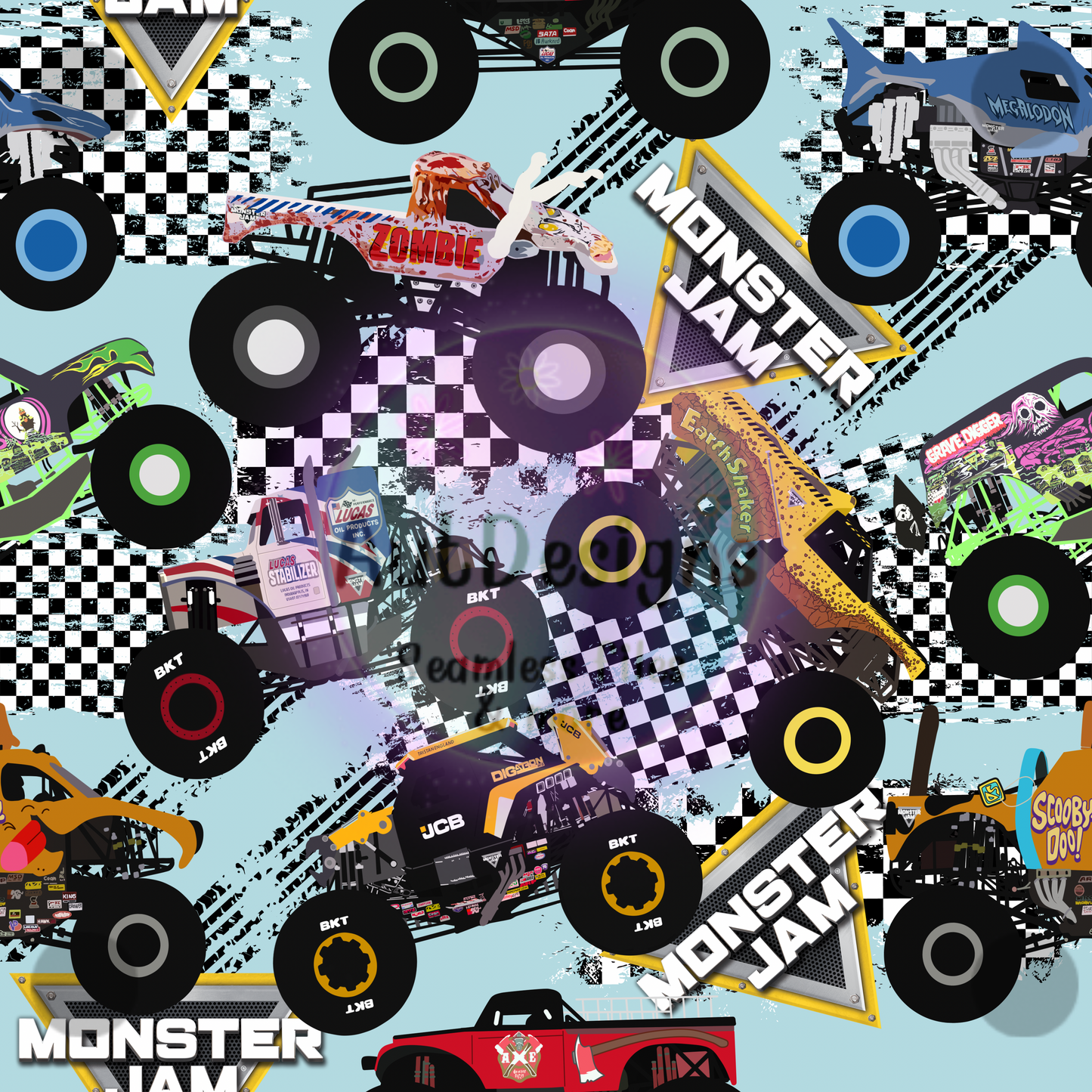 Monster Trucks Seamless File Multiple Colors