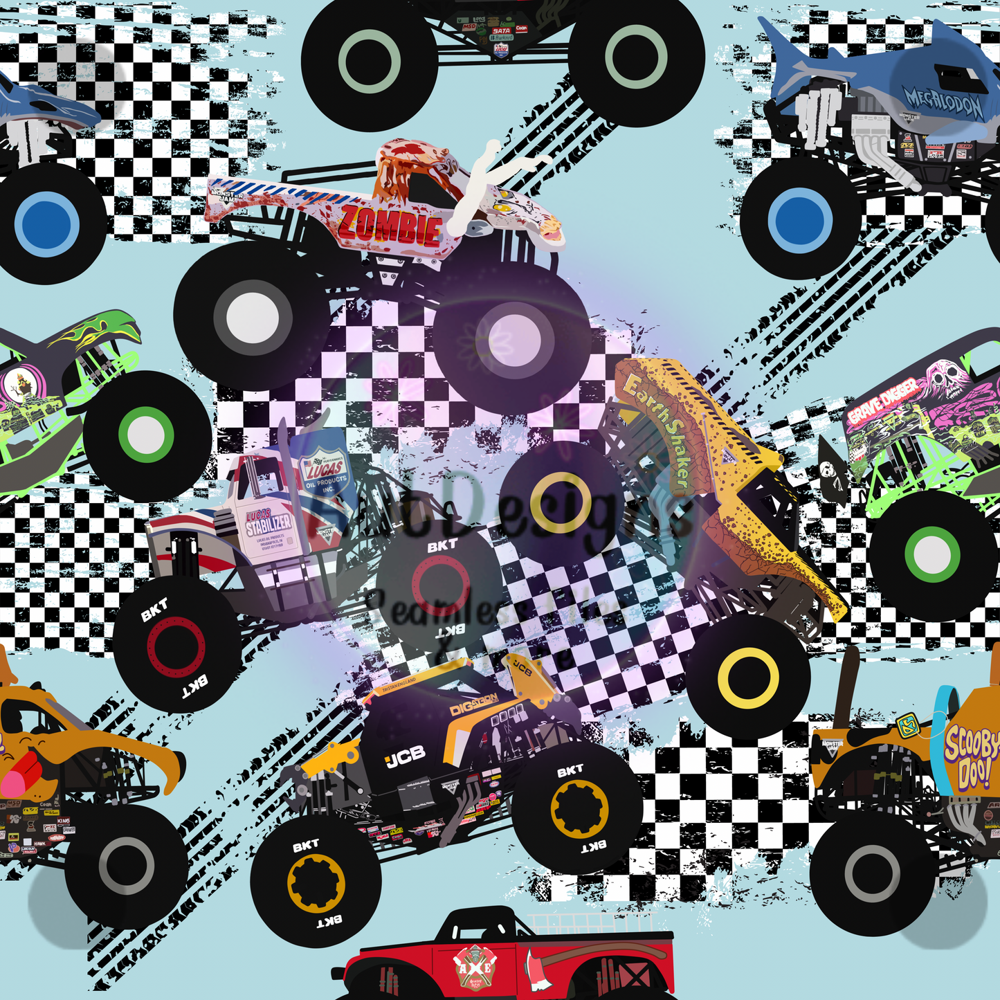 Blue & Pink Monster Trucks Seamless File