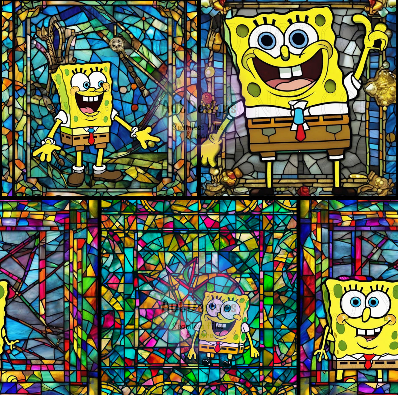 Yellow Sponge Stained Glass Seamless File