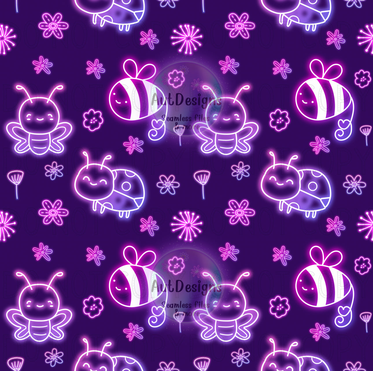 Neon Cute Bugs Seamless File