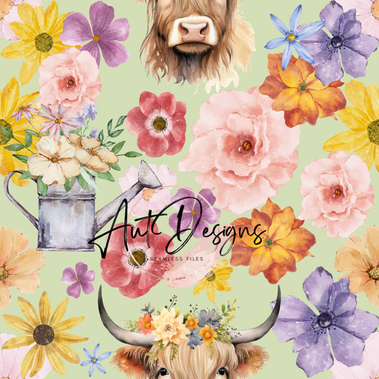 Floral Highland Cows Seamless File