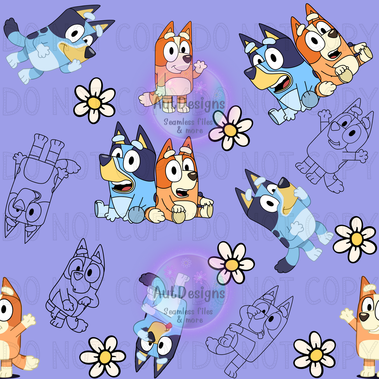 Blue Dog Orange Dog Seamless File 4 color options