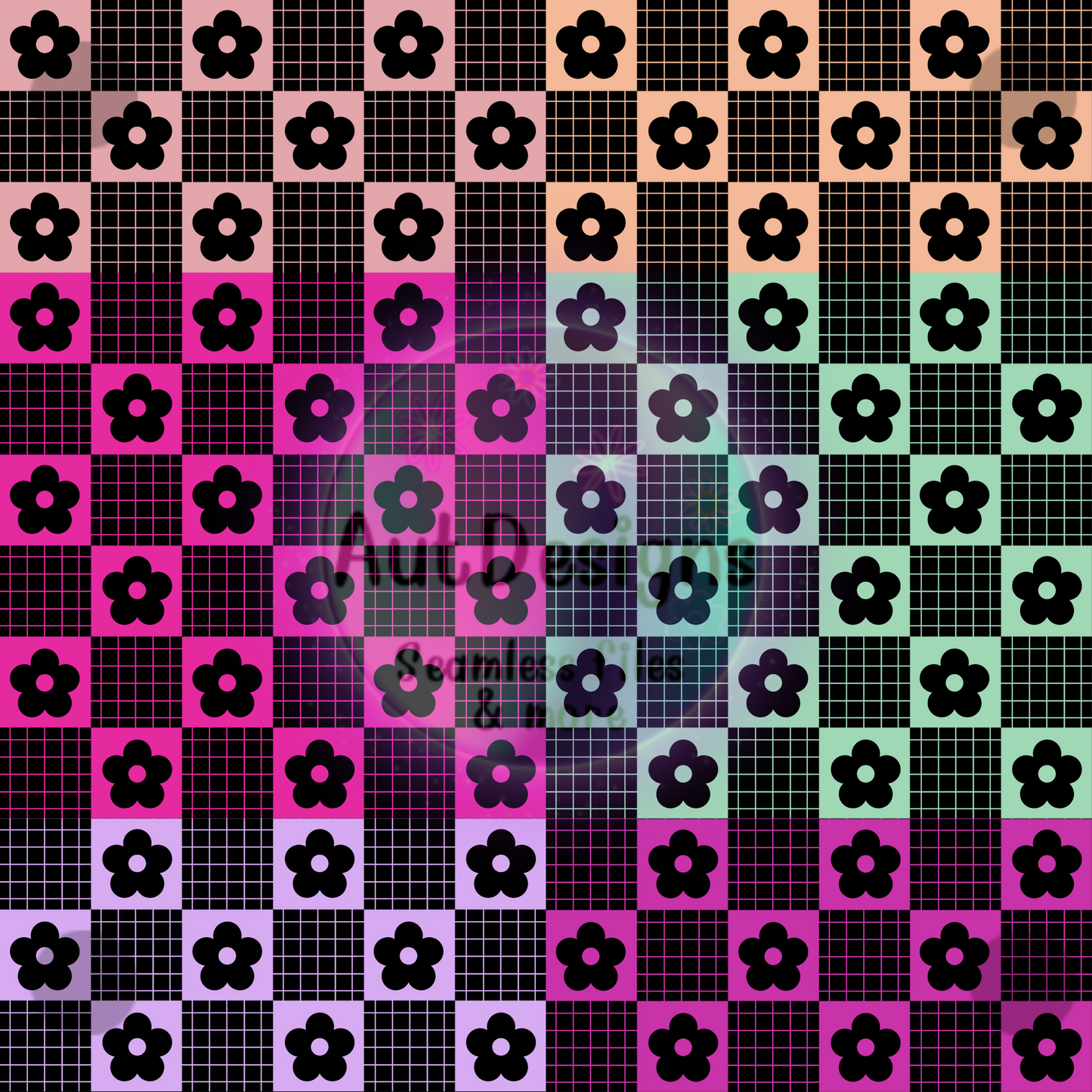 Checkers Flowers Seamless File 6 Color Options