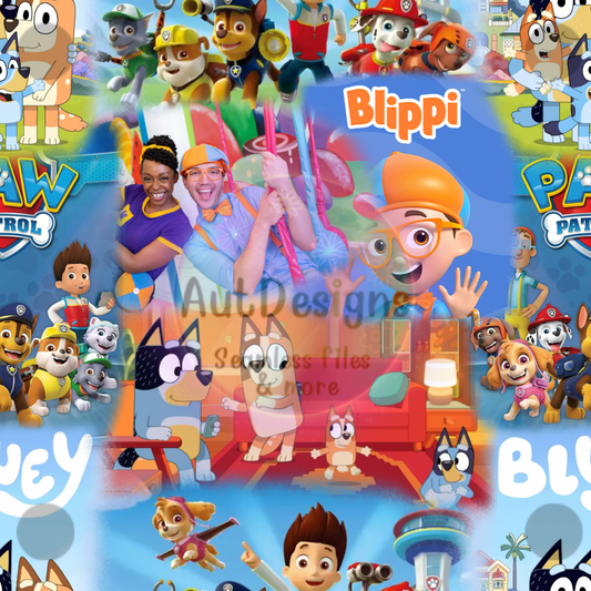 Blue Dog, Blip, & Rescue Pups Collage Mash Up Seamless File