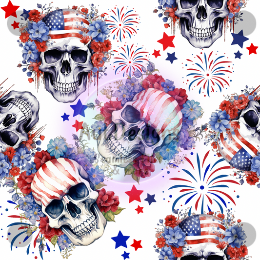 Red White & Blue Floral Skulls