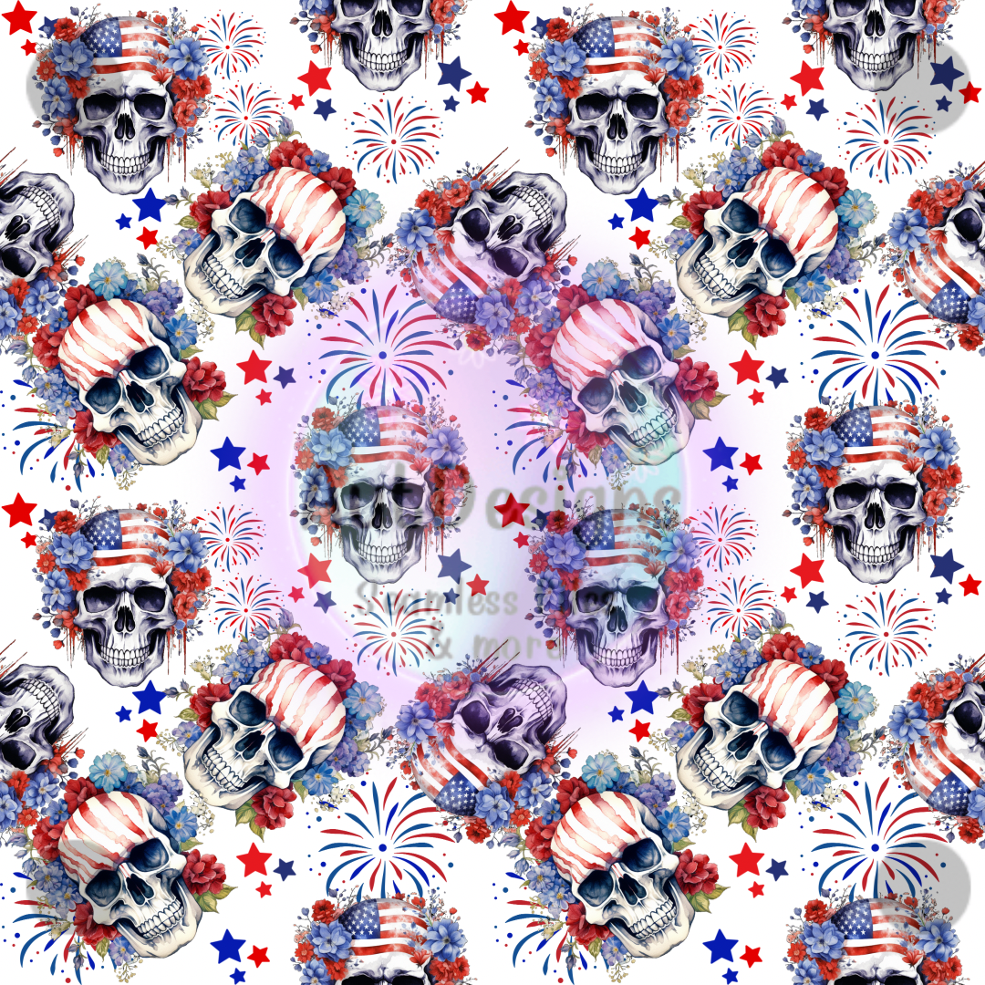 Red White & Blue Floral Skulls