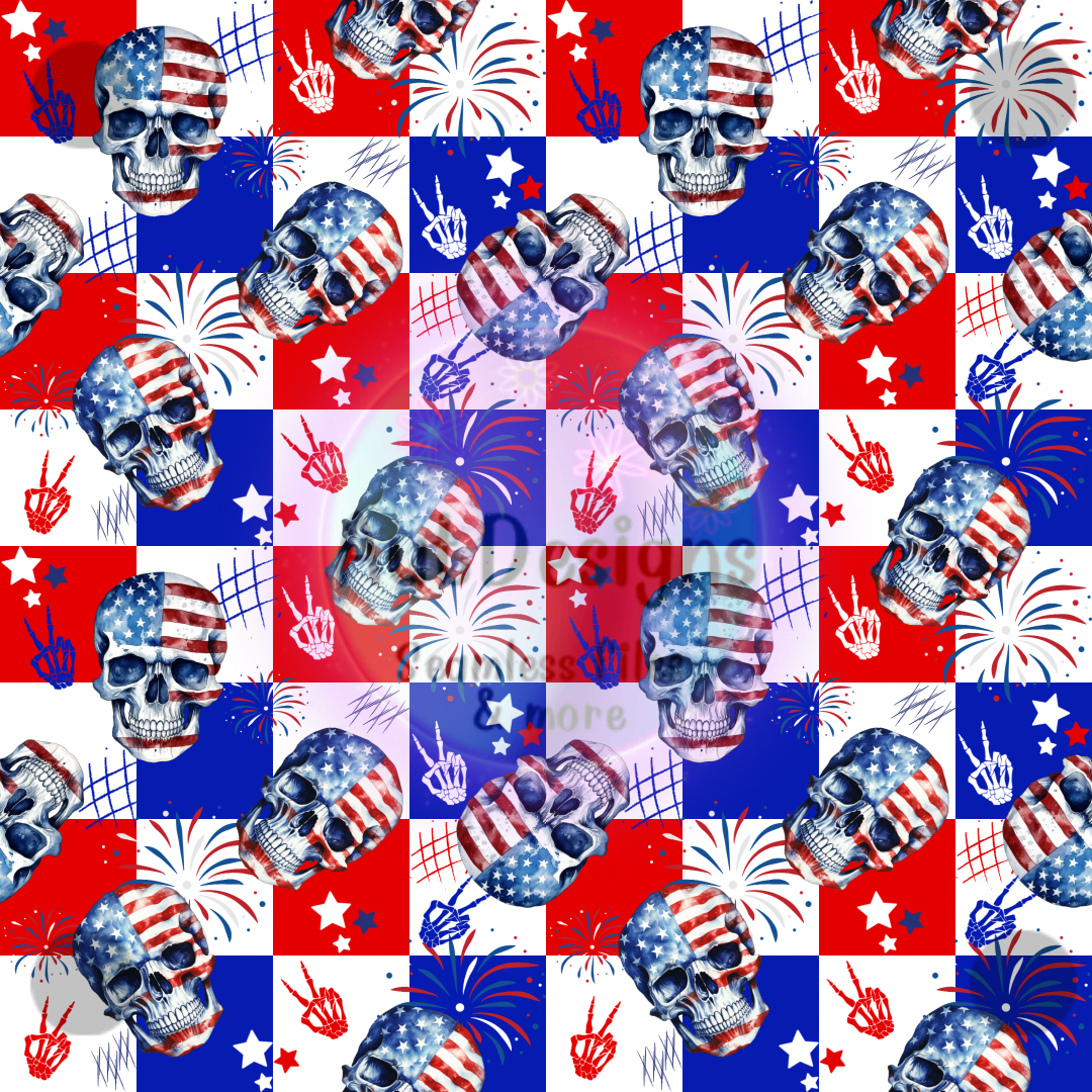 Red White & Blue Skulls Seamless File