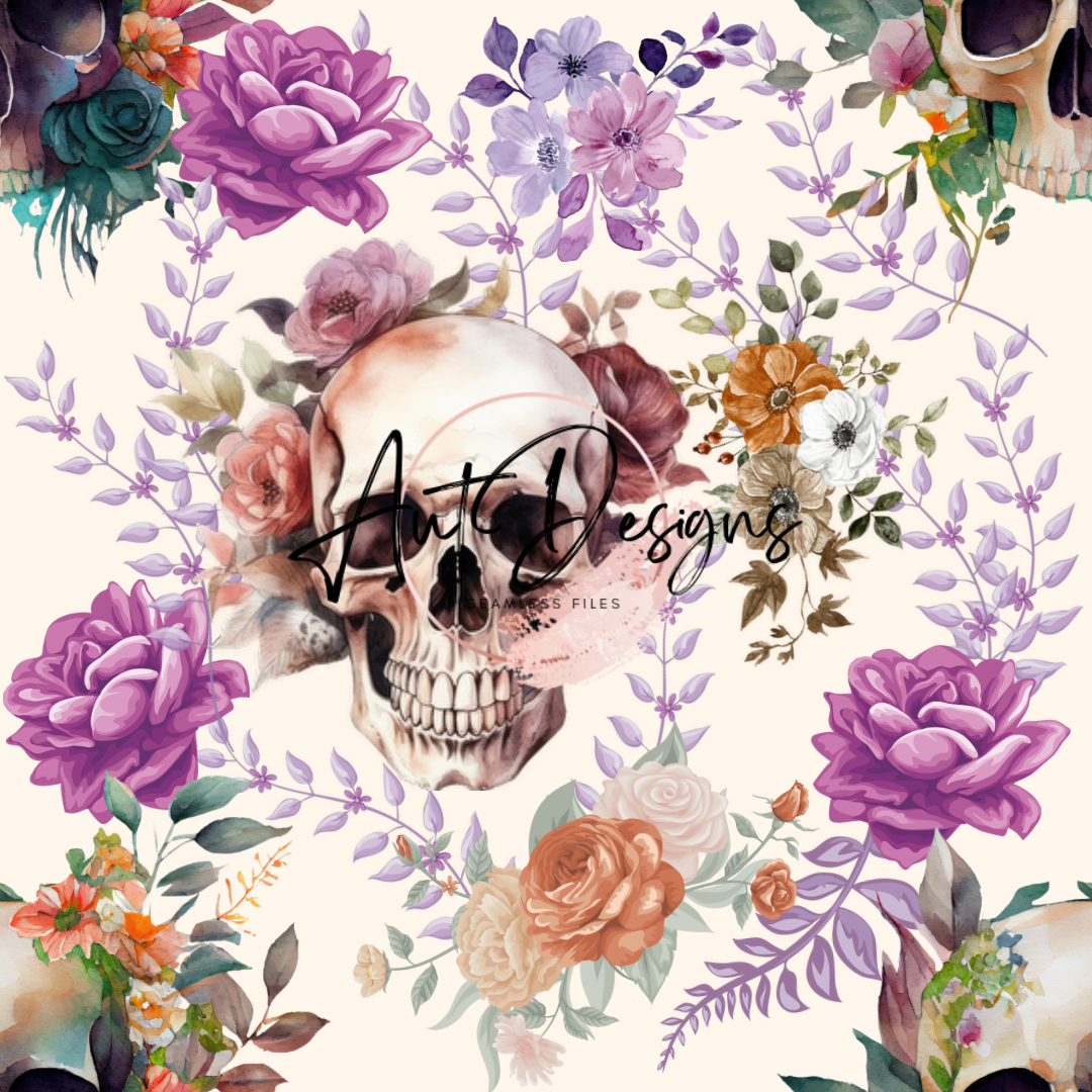 Floral Skulls Seamless File & PNG Bundle Option