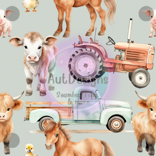 Farm Animals, Tractors & Trucks Seamless File