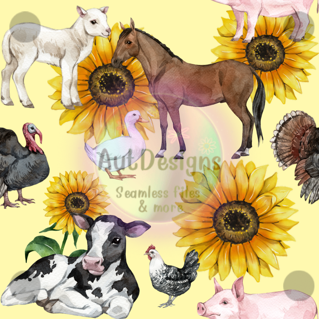 Sunflowers & Farm Animals Seamless Files