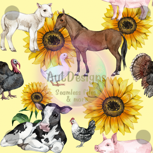 Sunflowers & Farm Animals Seamless Files