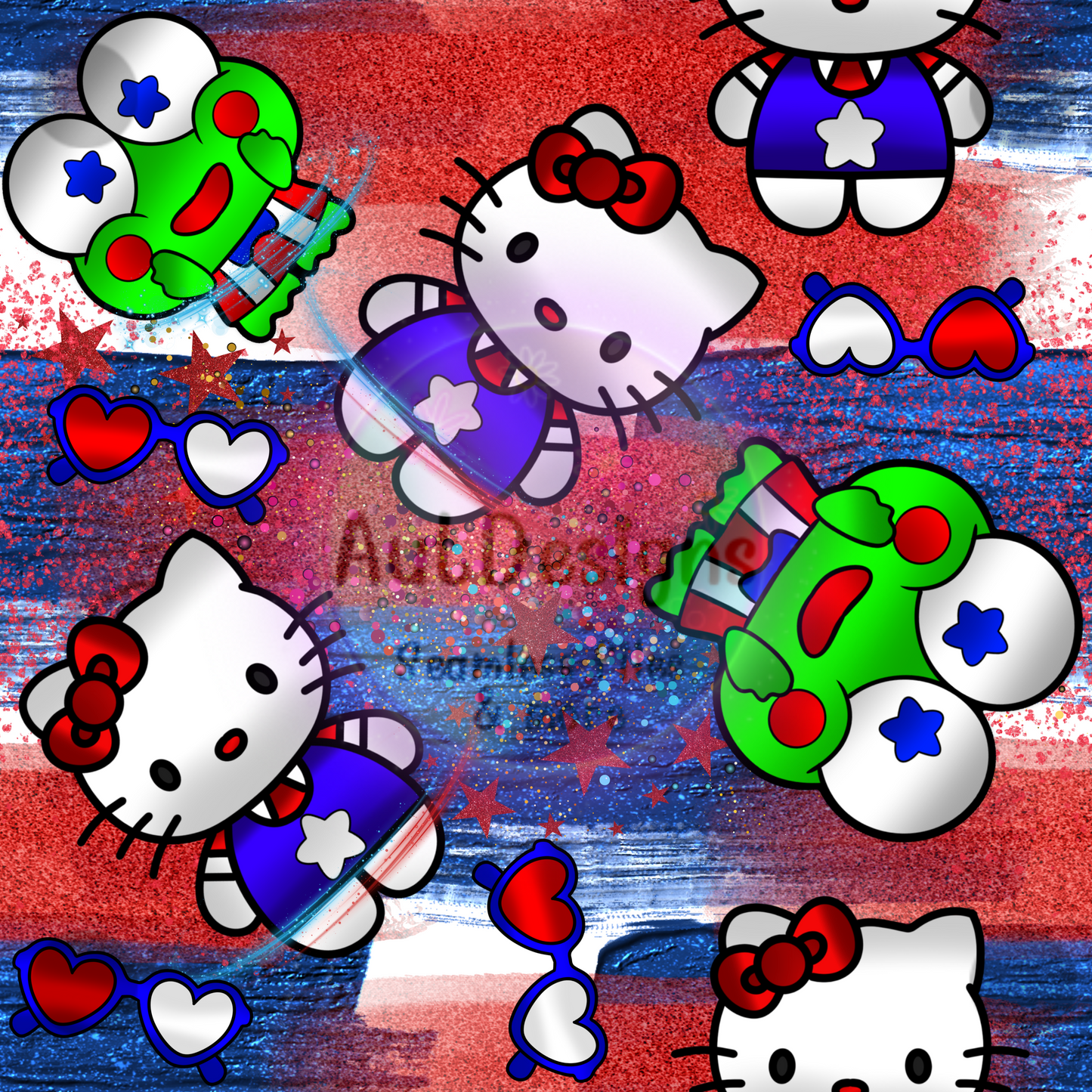 Red White & Blue Cute Kitty Seamless File