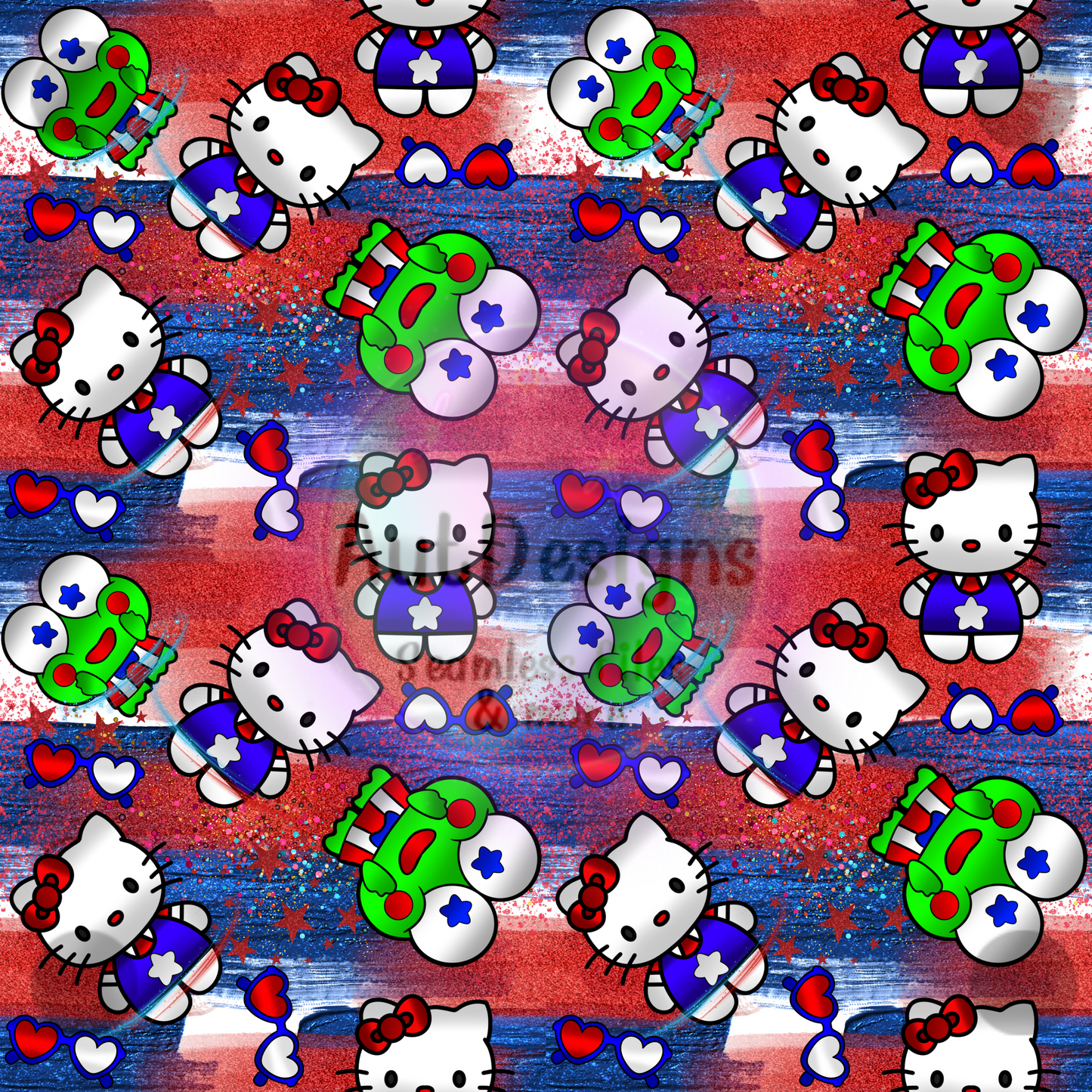 Red White & Blue Cute Kitty Seamless File