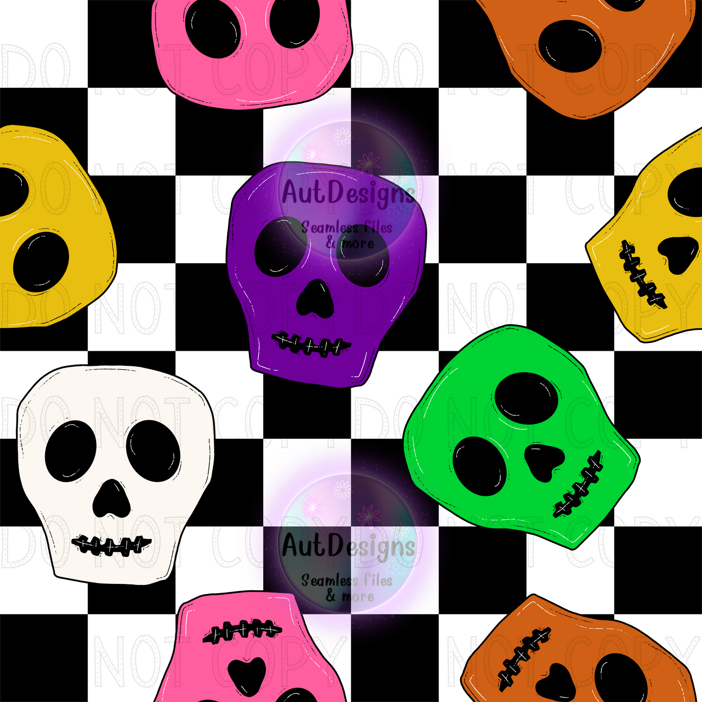 Checkered colorful skulls seamless file