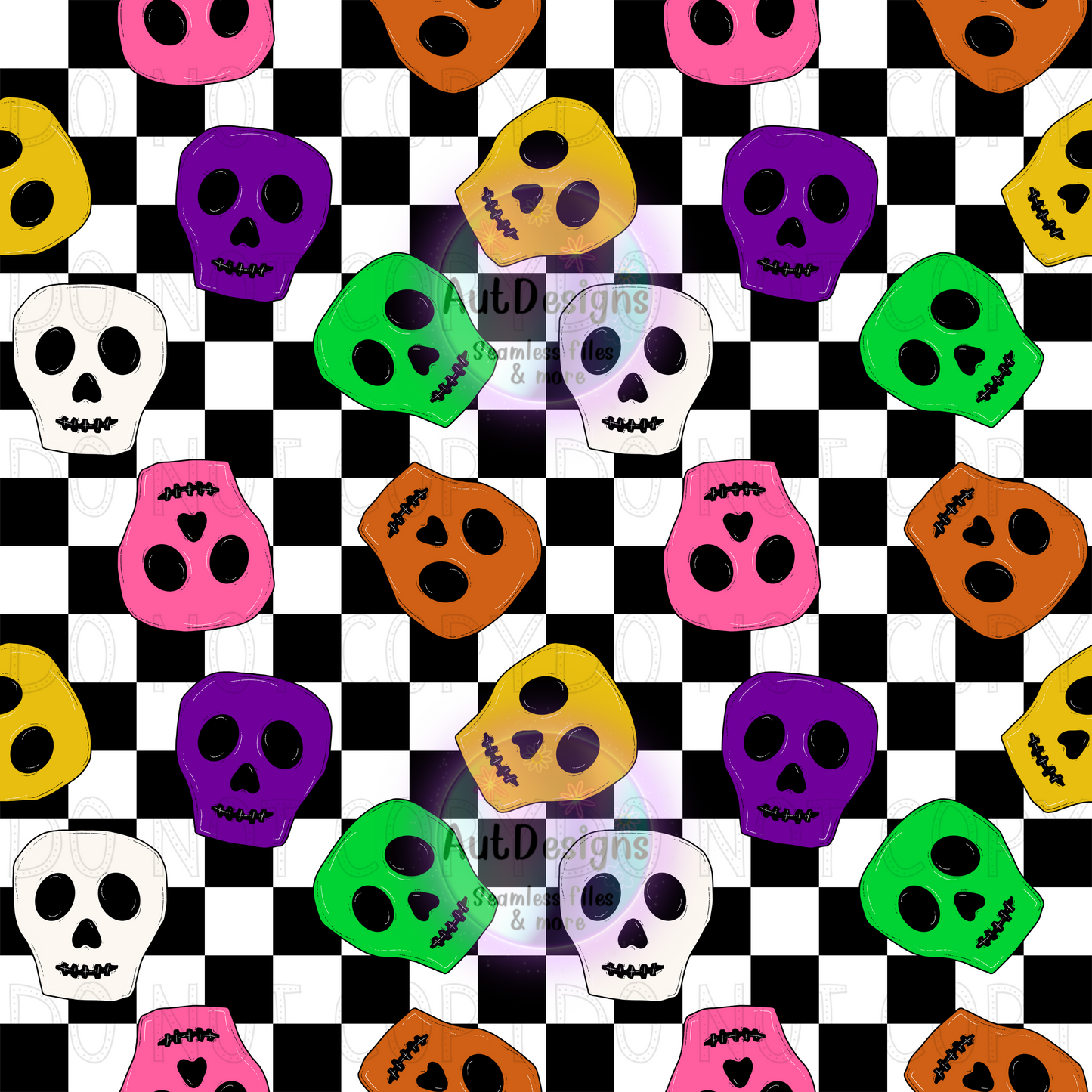 Checkered colorful skulls seamless file