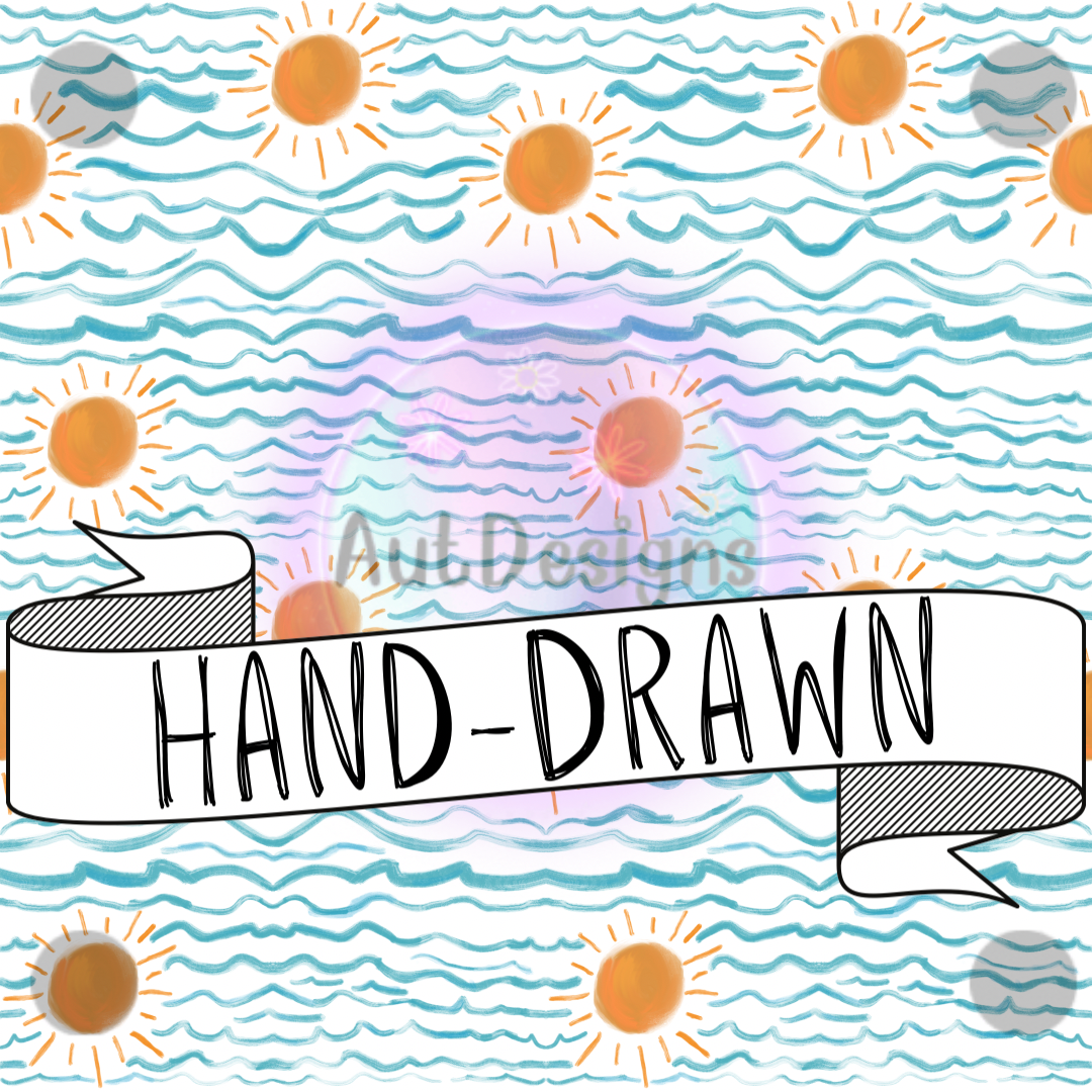 Hand-Drawn Suns & Waves Seamless File