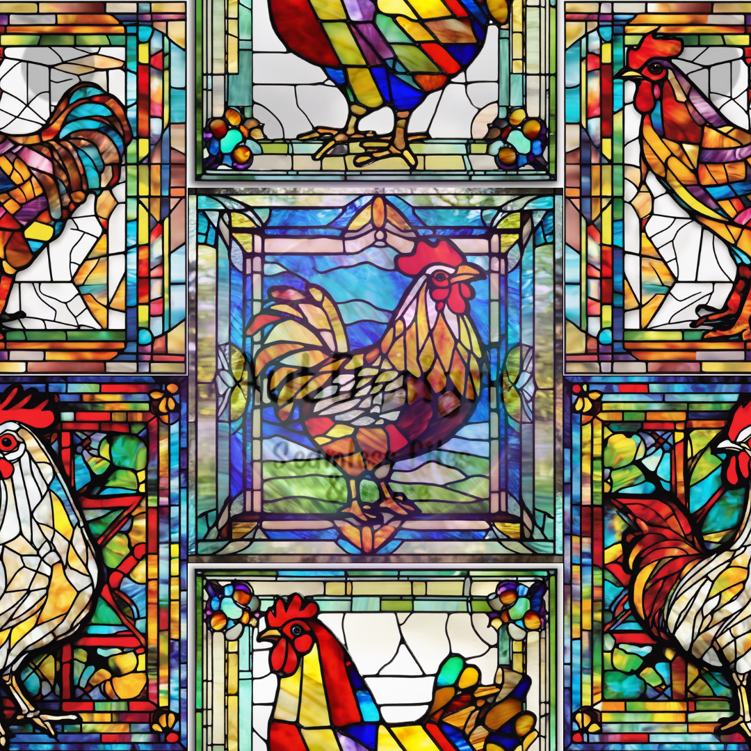 Stained Glass Chickens Seamless File