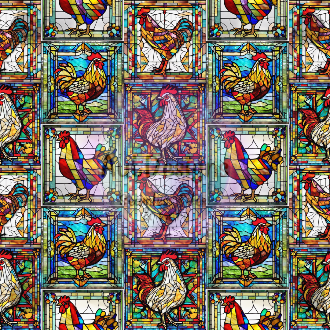 Stained Glass Chickens Seamless File