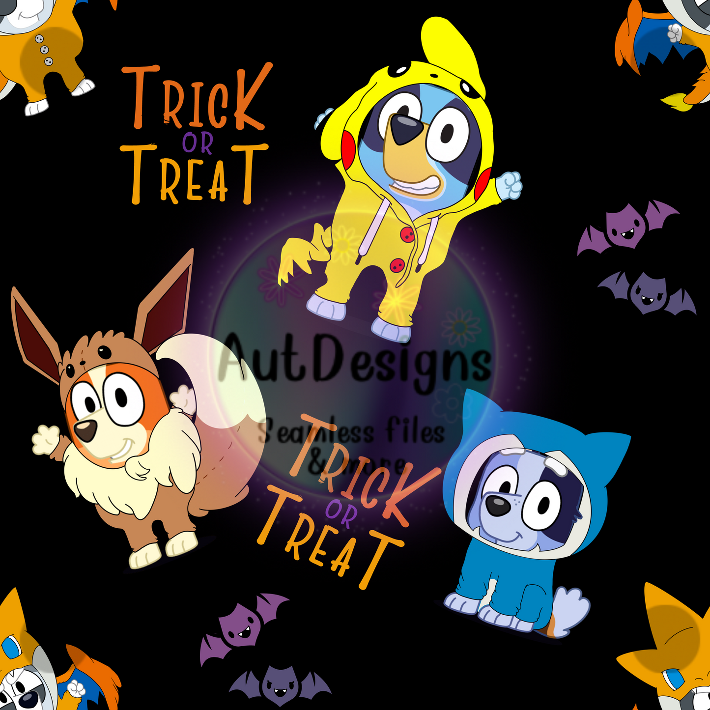 Trick Or Treat Poke Mon Blue Dog Seamless File