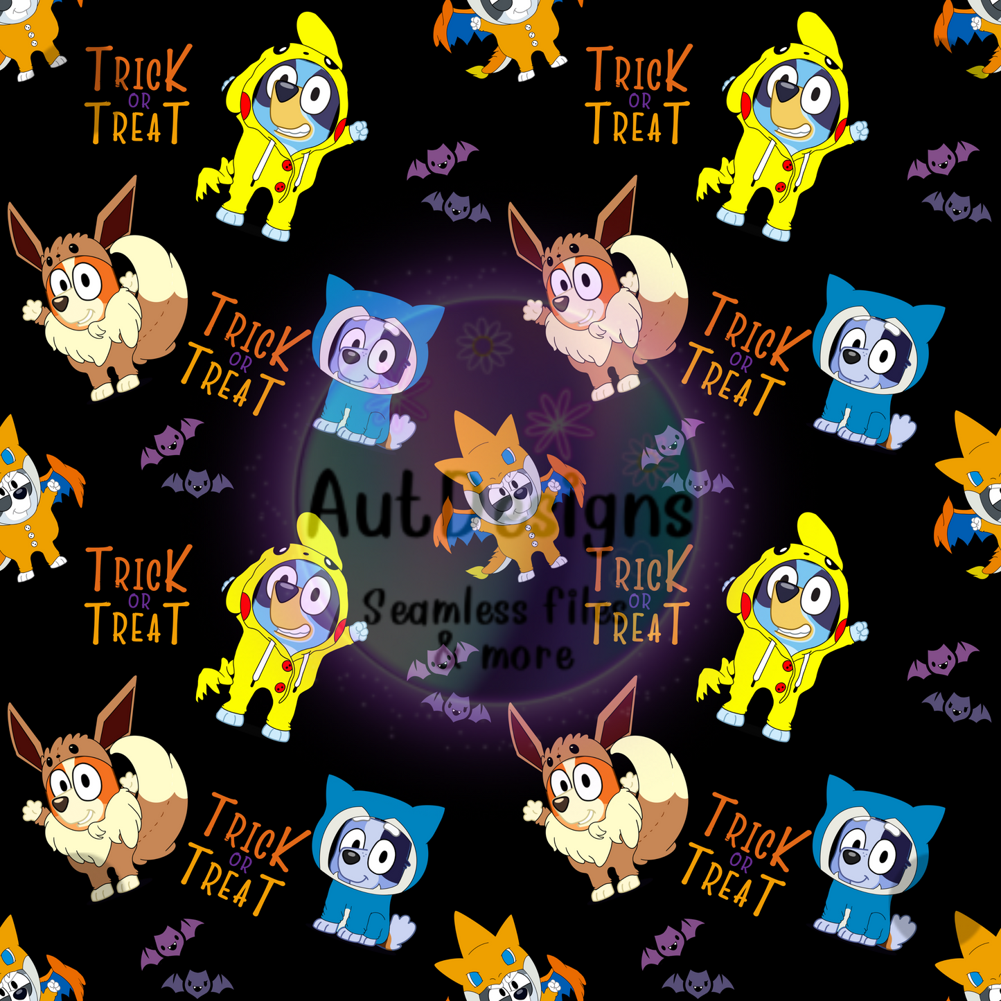 Trick Or Treat Poke Mon Blue Dog Seamless File