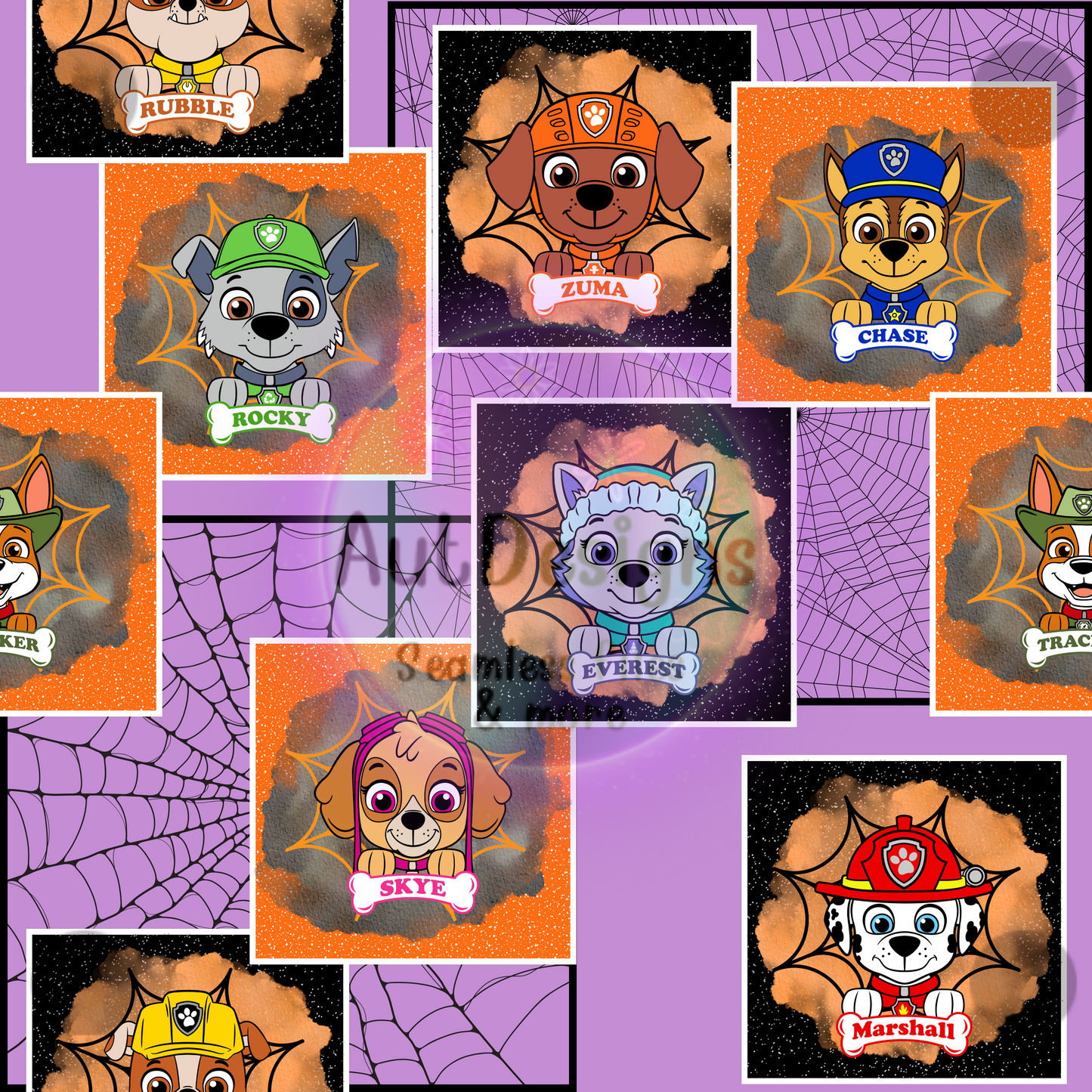 Rescue Pups Halloween Patch Seamless File 4 color options