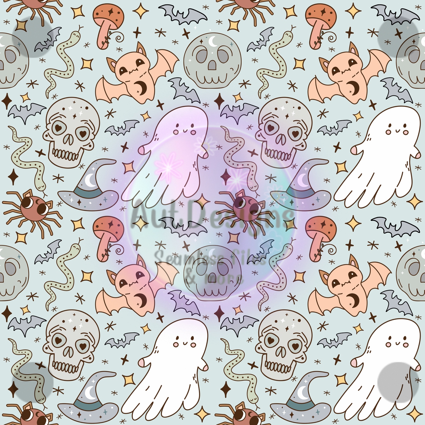 Retro Blue Fall & Halloween Seamless File