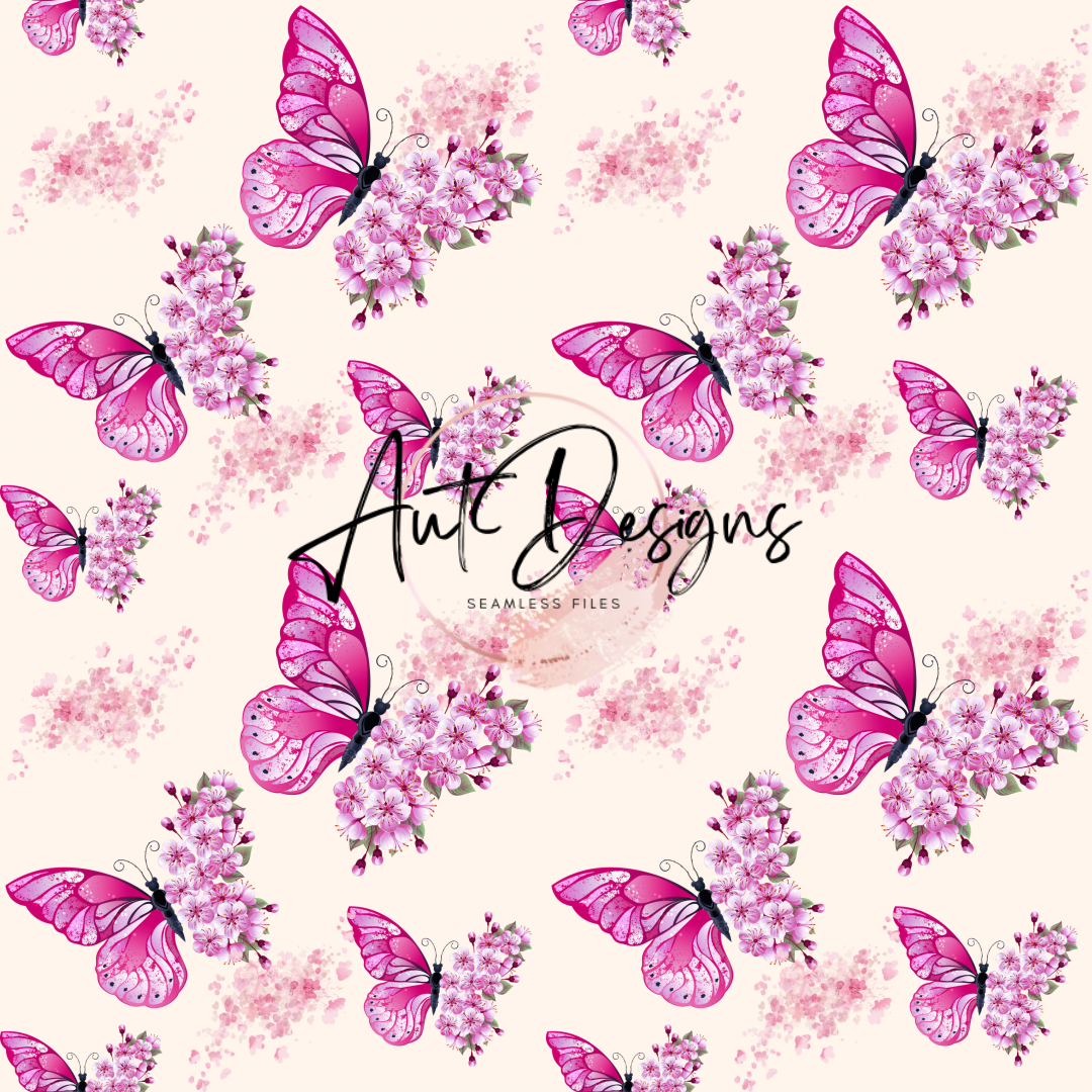 Pink Flowers Butterfly Seamless File