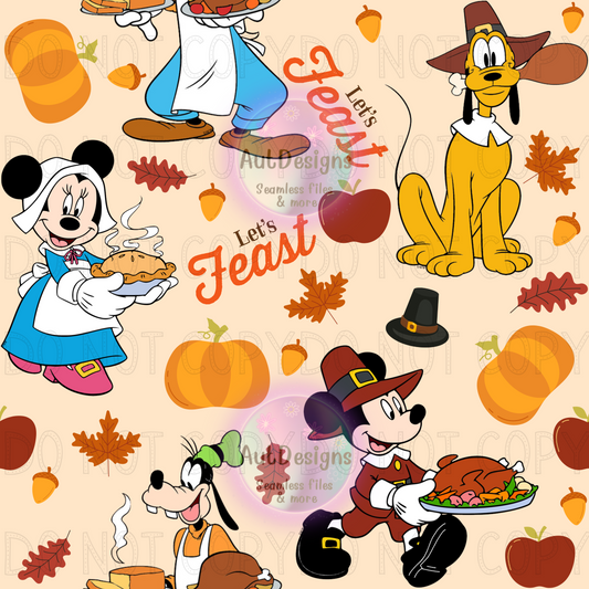 Mouse & Friends Thanksgiving Seamless File