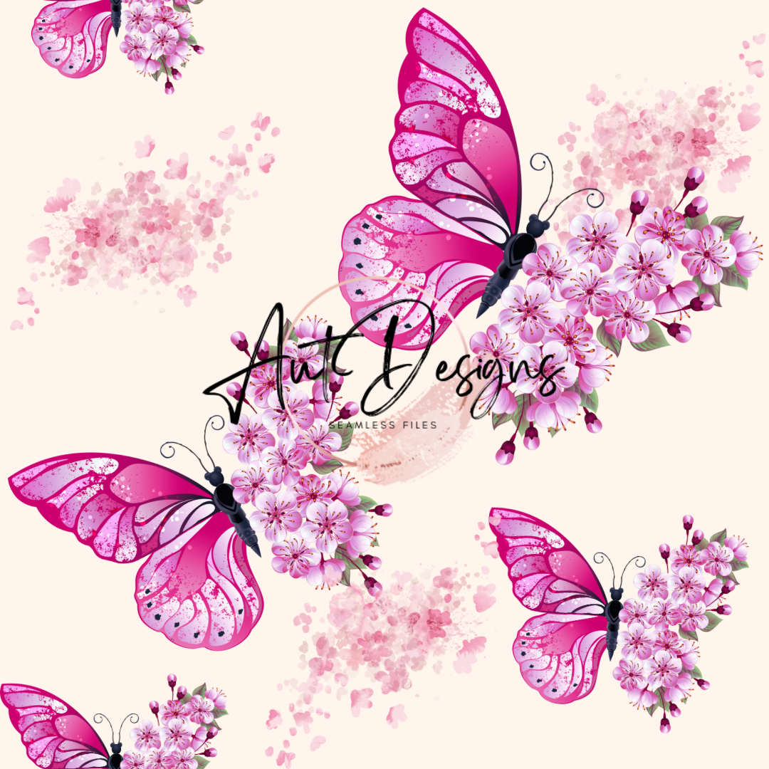 Pink Flowers Butterfly Seamless File