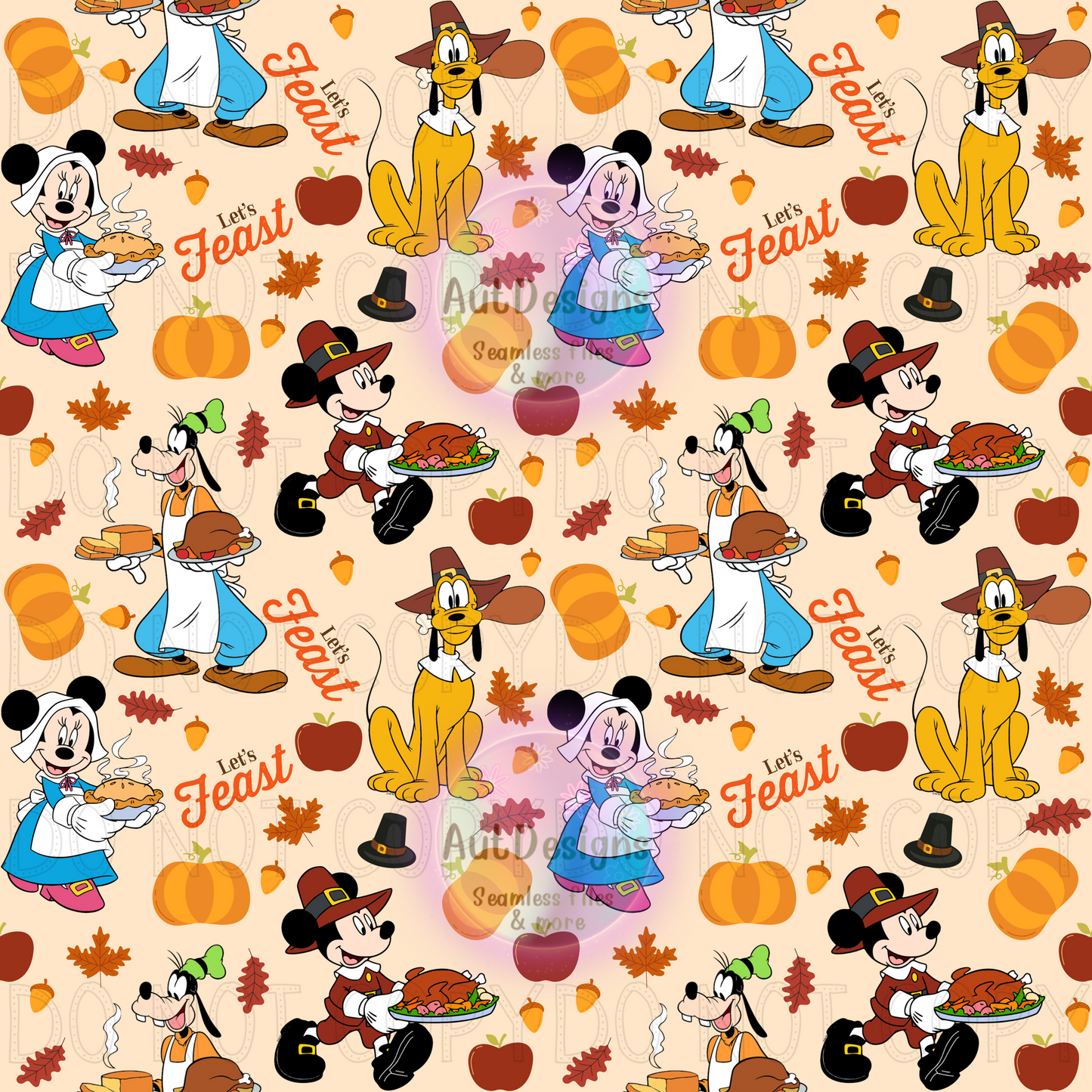 Mouse & Friends Thanksgiving Seamless File