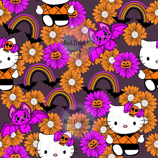 Cute Kitty Halloween Neon Seamless File