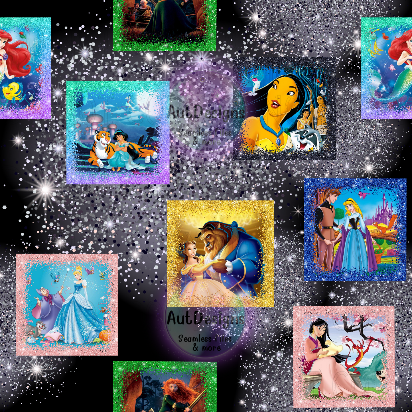 Sparkle Frames Princesses Seamless File