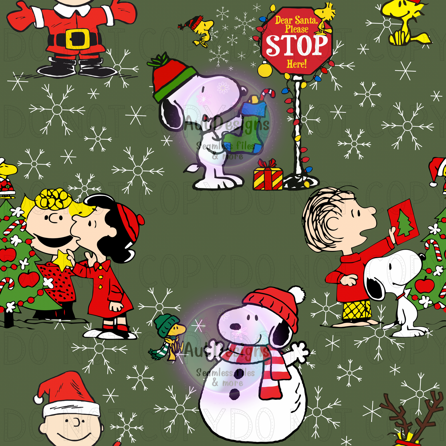 Charlie Friends Christmas Seamless File 3 Color Options