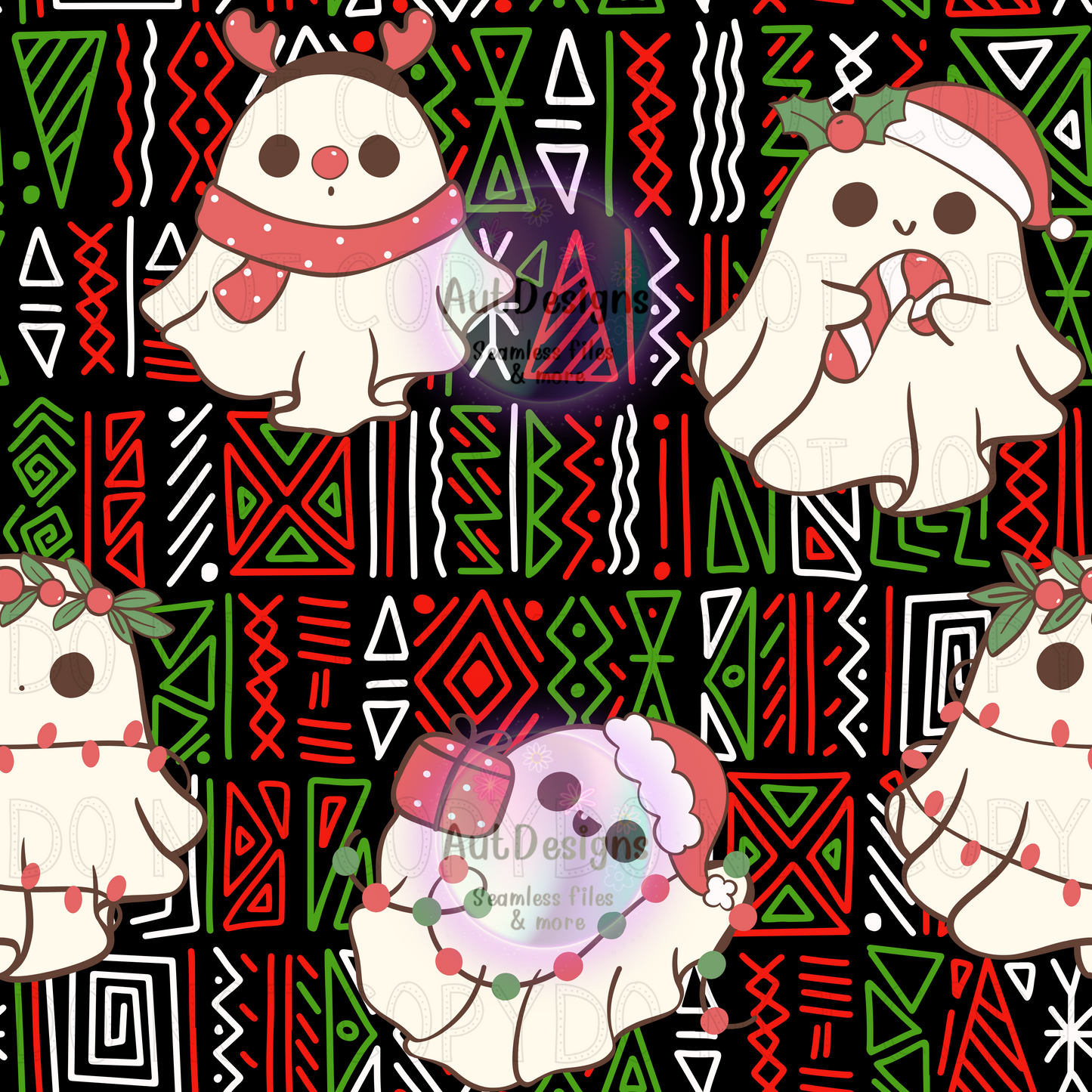 Christmas Aztec Ghosts Seamless File