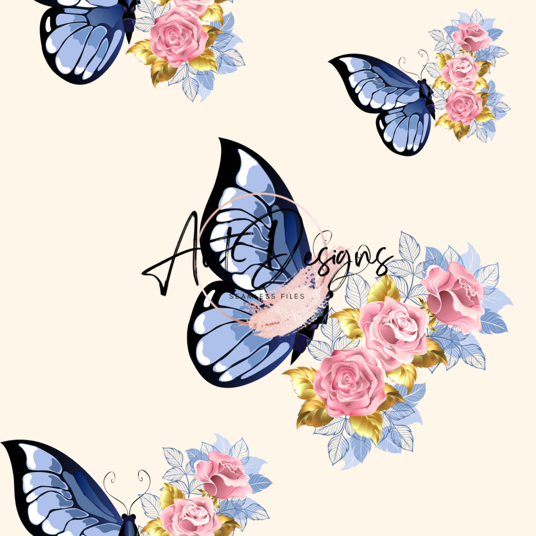 Blue Floral Butterfly Seamless File