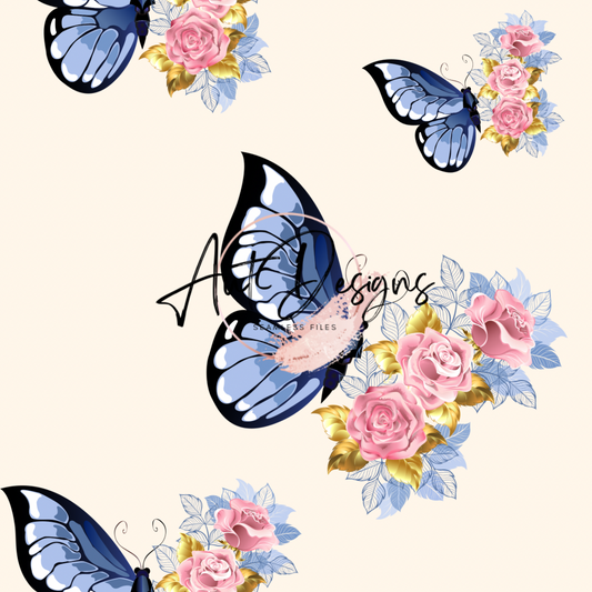 Blue Floral Butterfly Seamless File