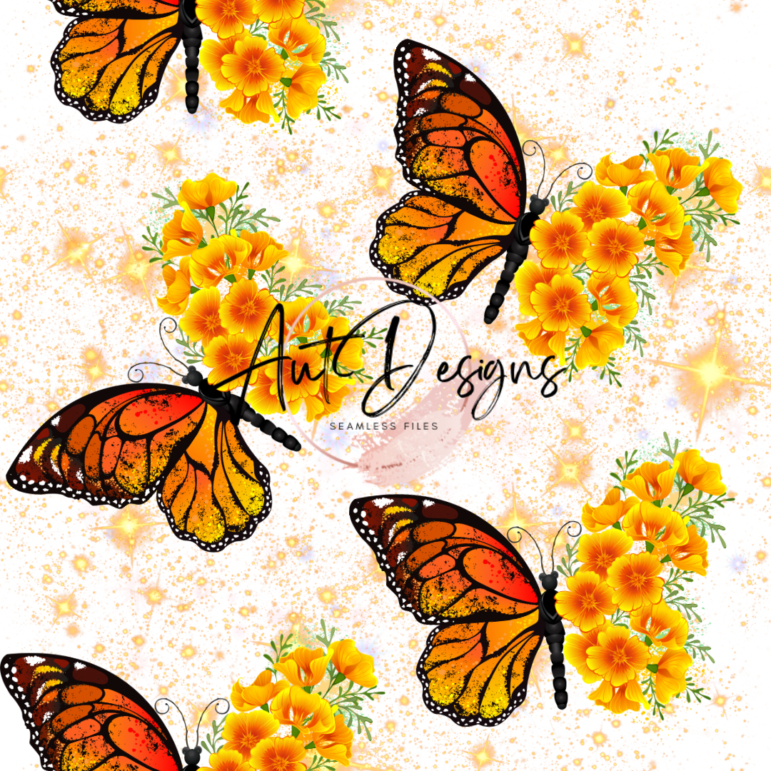 Orange Floral Butterfly Seamless File