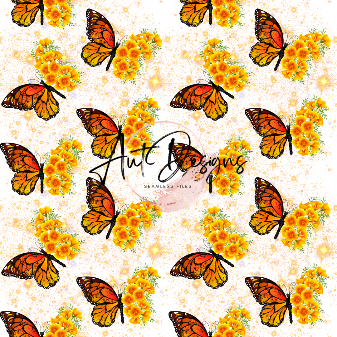 Orange Floral Butterfly Seamless File