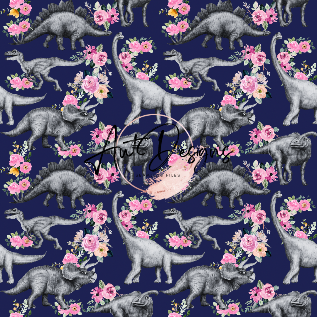 Girly Dino’s Seamless File Multiple Colors & PNG Option