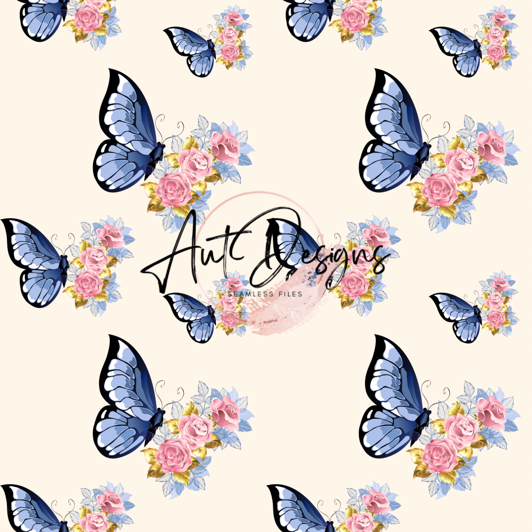 Blue Floral Butterfly Seamless File