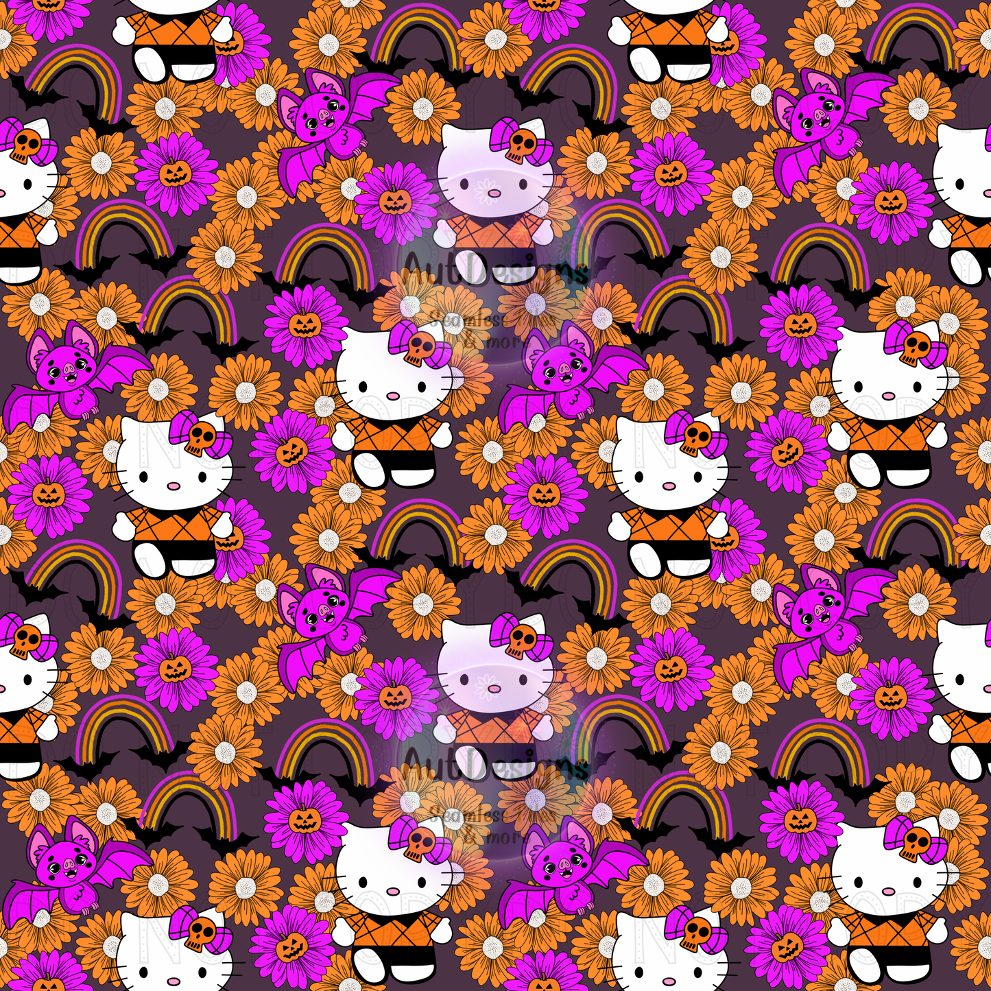 Cute Kitty Halloween Neon Seamless File